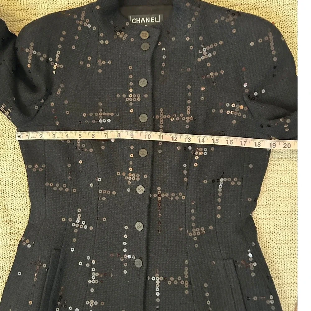 NWT Chanel 02A Black Sequin Tweed Skirt Suit Jacket Set P19919‎ FR 44 US 12